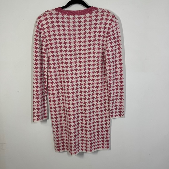 FIGARO Pink White Houndstooth Cardigan Dress Size 3 Long Sleeve Made in Greece - Picture 11 of 14